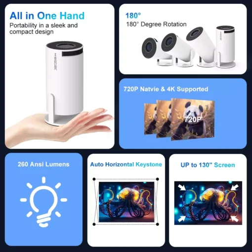 4K Android 11 Mini Projector with Dual WiFi and 260 ANSI Brightness - Image 3