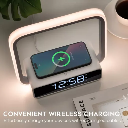 Touch Lamp Alarm Clock with Wireless Charging & RGB Wake-Up Light - Image 5