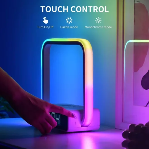 Touch Lamp Alarm Clock with Wireless Charging & RGB Wake-Up Light - Image 3