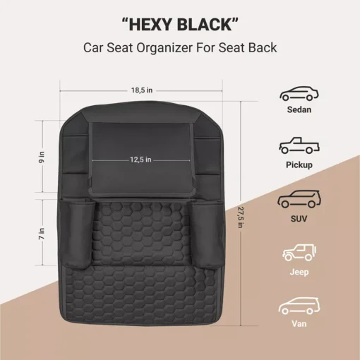 Car Back Of Seat Organizer Black “Hexy” – 7 Pockets + Tablet Pocket - Image 2