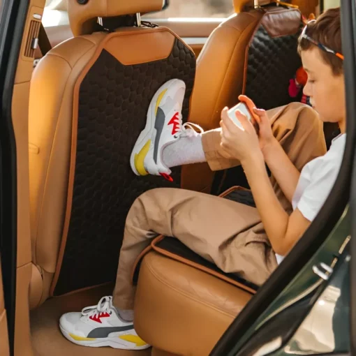 ‘Hexy’ Car Seat Back Protector – Premium Eco Leather Kick Mat - Image 2