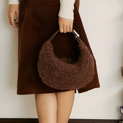 Half Moon Fluffy Wool Winter Handbag - Image 6