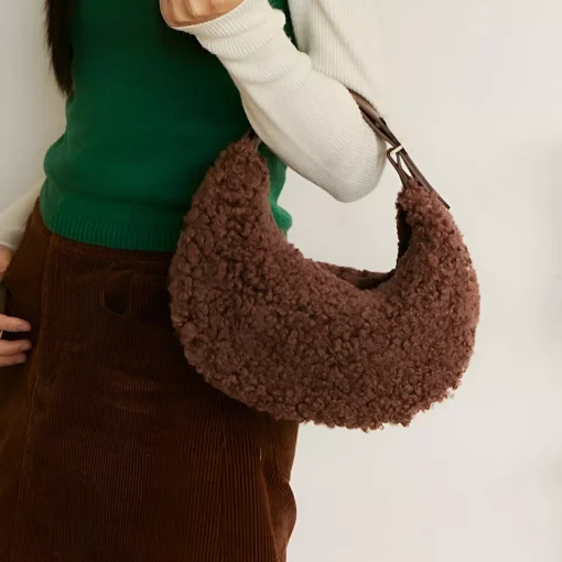 Half Moon Fluffy Wool Winter Handbag - Image 3