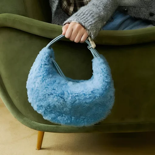 Half Moon Fluffy Wool Winter Handbag - Image 2