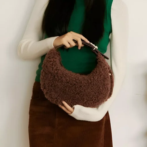 Half Moon Fluffy Wool Winter Handbag - Image 4