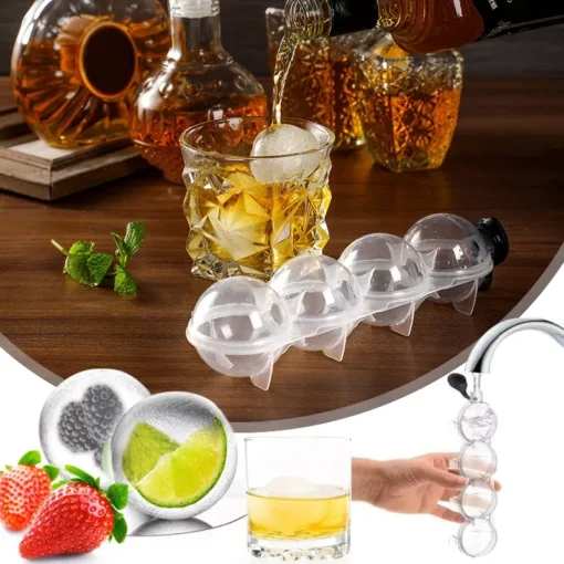 4 Hole Ice Cube Maker Round Ice Ball Mold for Whiskey & Cocktails - Image 2