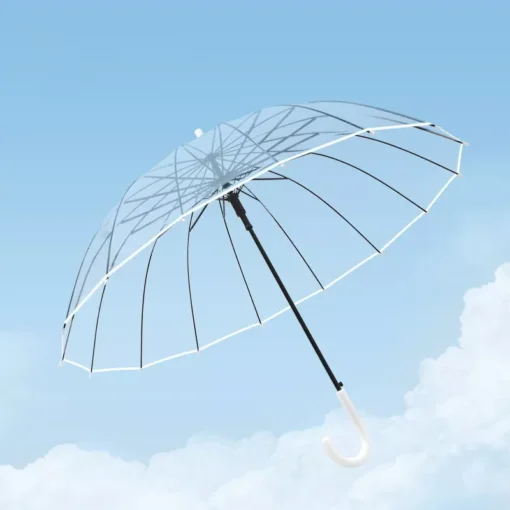 Transparent Windproof Umbrella with Strong 16 Ribs and Long Handle - Image 4