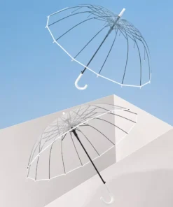 Transparent Windproof Umbrella with Strong 16 Ribs and Long Handle