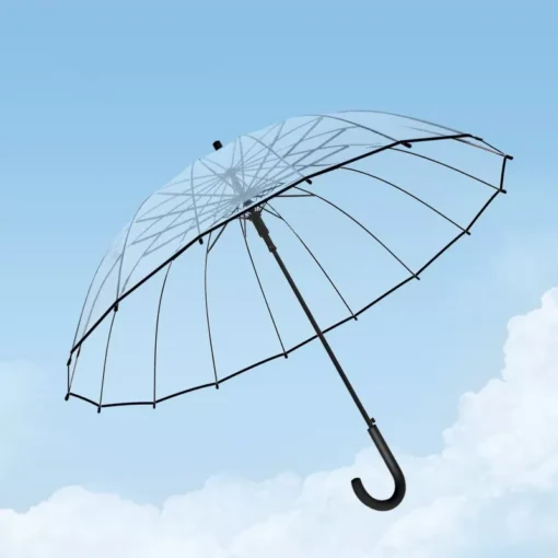 Transparent Windproof Umbrella with Strong 16 Ribs and Long Handle - Image 5