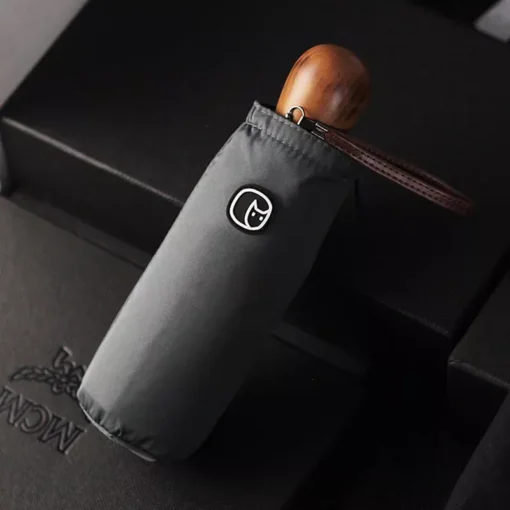 Compact Mini Windproof Umbrella with Wooden Handle for Women - Image 4