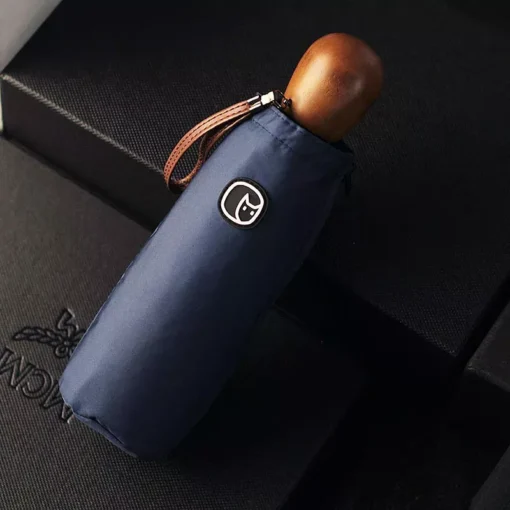 Compact Mini Windproof Umbrella with Wooden Handle for Women - Image 3