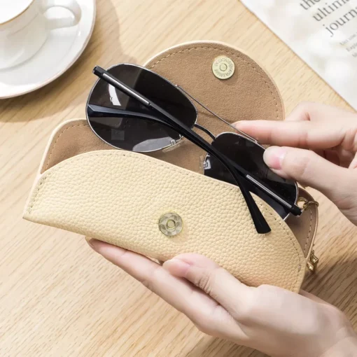 Women’s Luxury Genuine Leather Sunglasses Case with Portable Chain - Image 2