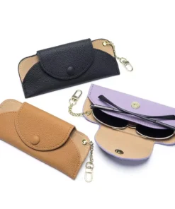 Women’s Luxury Genuine Leather Sunglasses Case with Portable Chain