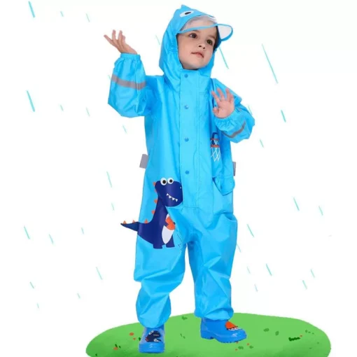 Kids’ Dinosaur-Themed Waterproof Rain Jumpsuit - Image 4