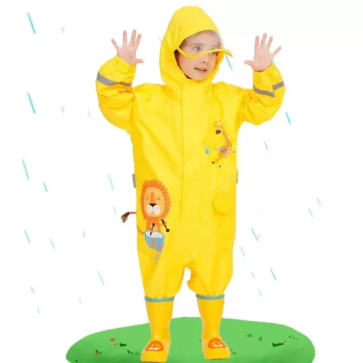 Kids’ Dinosaur-Themed Waterproof Rain Jumpsuit - Image 3