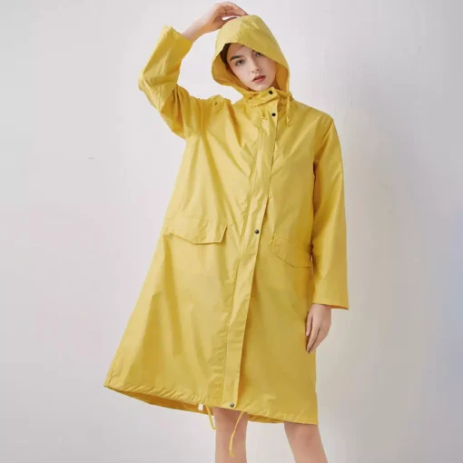 Stylish Long Hooded Waterproof Rain Jacket for All Seasons - Image 4