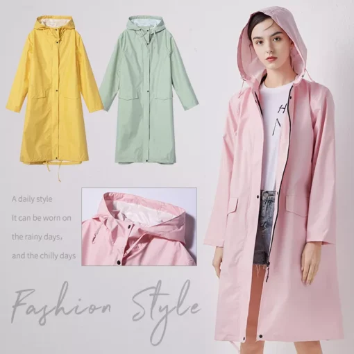 Stylish Long Hooded Waterproof Rain Jacket for All Seasons - Image 2