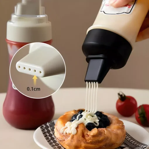 350ML Sauce Squeeze Bottle with 5-Hole Nozzles for Ketchup, Mustard, and Oils - Image 4