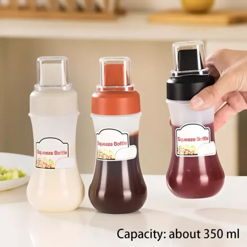350ML Sauce Squeeze Bottle with 5-Hole Nozzles for Ketchup, Mustard, and Oils - Image 3