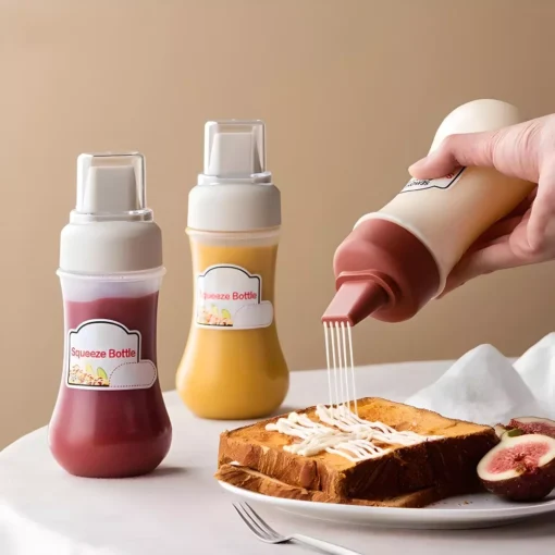 350ML Sauce Squeeze Bottle with 5-Hole Nozzles for Ketchup, Mustard, and Oils - Image 2