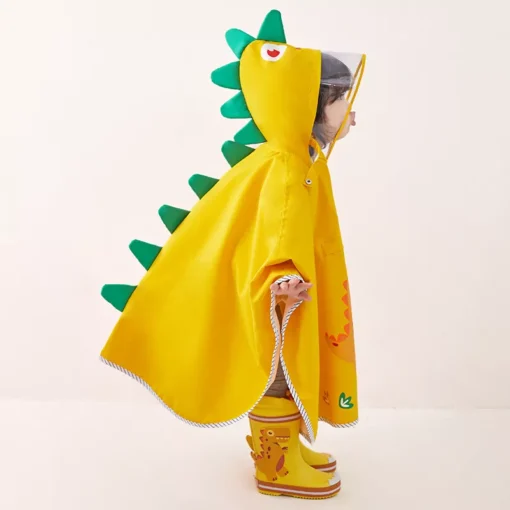 Kids’ Dinosaur Themed Waterproof Rain Poncho - Image 2