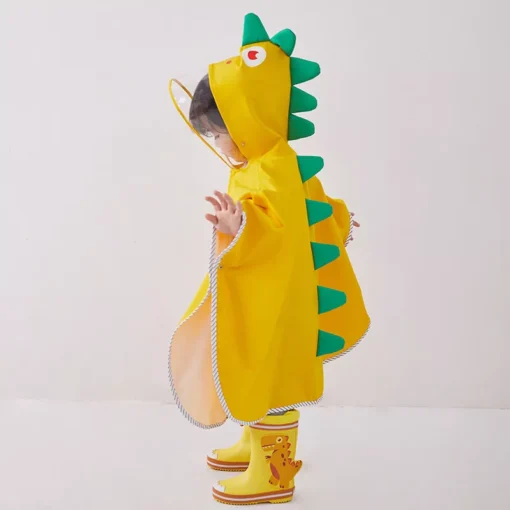 Kids’ Dinosaur Themed Waterproof Rain Poncho - Image 3