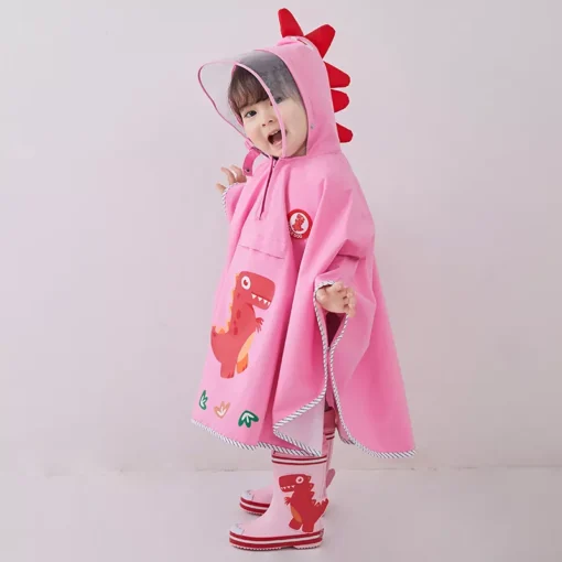 Kids’ Dinosaur Themed Waterproof Rain Poncho - Image 5