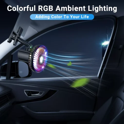 Portable 2000mAh Battery-Powered Car Cooling Fan with RGB Ambient Light & Automatic Swivel - Image 4