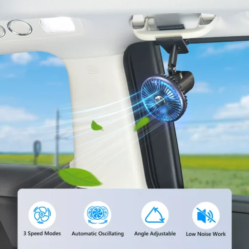 Portable 2000mAh Battery-Powered Car Cooling Fan with RGB Ambient Light & Automatic Swivel - Image 5