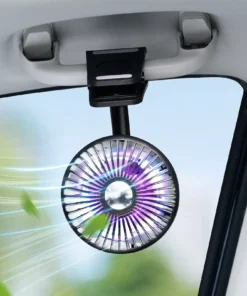 Portable 2000mAh Battery-Powered Car Cooling Fan with RGB Ambient Light & Automatic Swivel
