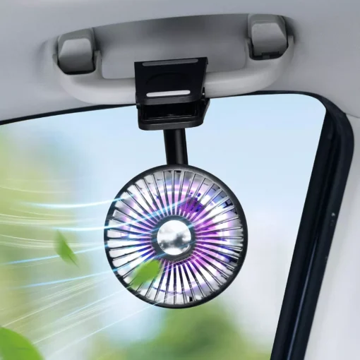 Portable 2000mAh Battery-Powered Car Cooling Fan with RGB Ambient Light & Automatic Swivel - Image 2
