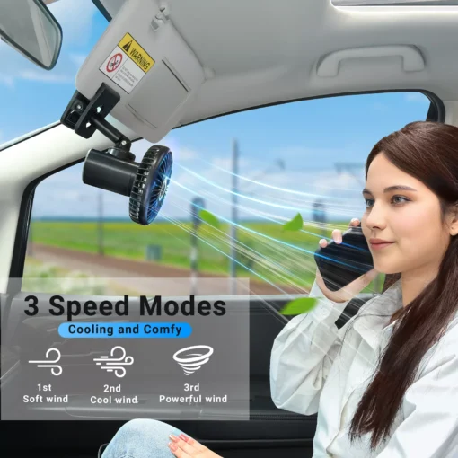 Portable 2000mAh Battery-Powered Car Cooling Fan with RGB Ambient Light & Automatic Swivel - Image 6