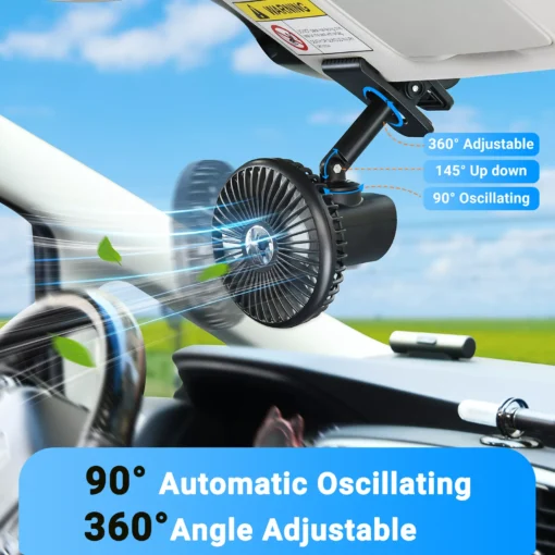 Portable 2000mAh Battery-Powered Car Cooling Fan with RGB Ambient Light & Automatic Swivel - Image 3