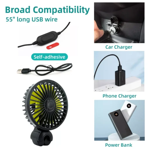 Portable Car Fan Cooler with USB and 3 Wind Settings - Image 5