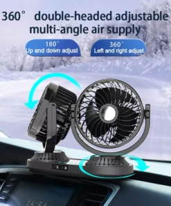 360° Dual Head Car Fan with USB Ports and Touch Control