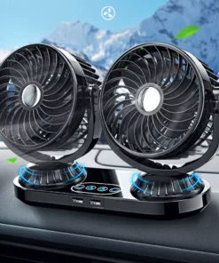 360° Dual Head Car Fan with USB Ports and Touch Control