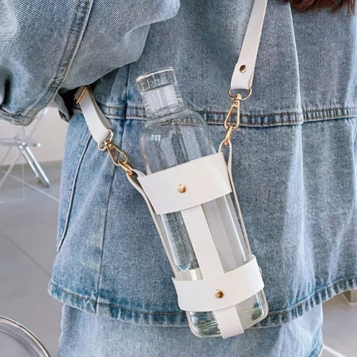 500ml Glass Water Bottle with PU Cup Holder & Time Marker - Image 4
