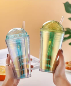 Colorful 560ml Double-Layer Straw Water Bottle for Kids