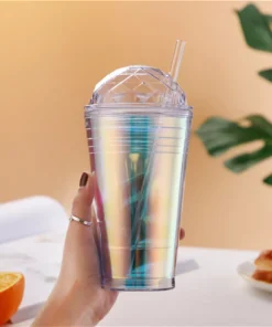 Colorful 560ml Double-Layer Straw Water Bottle for Kids