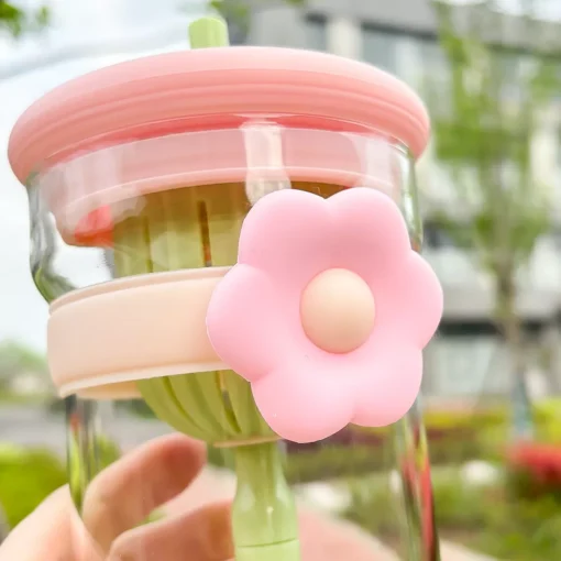 Flower Glass Cup with Lid, Straw, and Infuser - Image 6