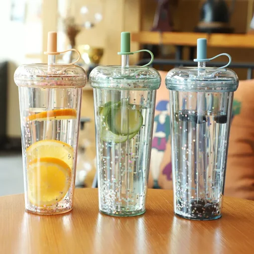 Sparkling Kawaii Bubble Tea Water Bottle with Straw - Image 3