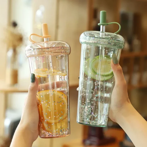Sparkling Kawaii Bubble Tea Water Bottle with Straw - Image 2