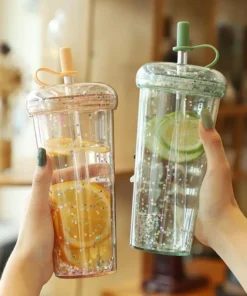 Sparkling Kawaii Bubble Tea Water Bottle with Straw