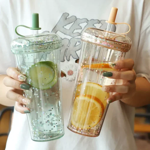 Sparkling Kawaii Bubble Tea Water Bottle with Straw - Image 5