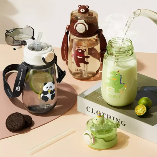 520ml Eco-Friendly Kids Water Bottle with Straw & Strap - Image 2