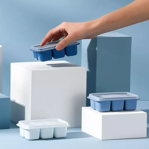 Modi Blue Silicone Ice Cube Tray with Removable Lid - Image 3