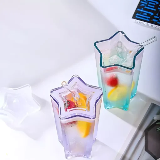 Starlight Gradient Glass Mug with Straw and Lid - Image 2