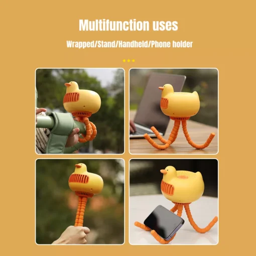 Yellow Duck Bladeless Baby Stroller Fan with 130° Auto Rotation - Image 4