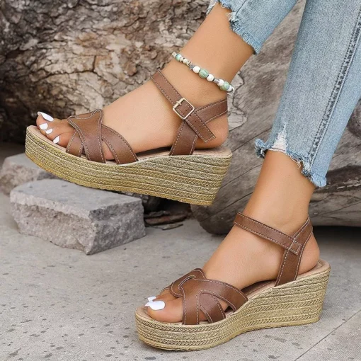 Women’s Cross Strap Wedge Sandals - Image 7