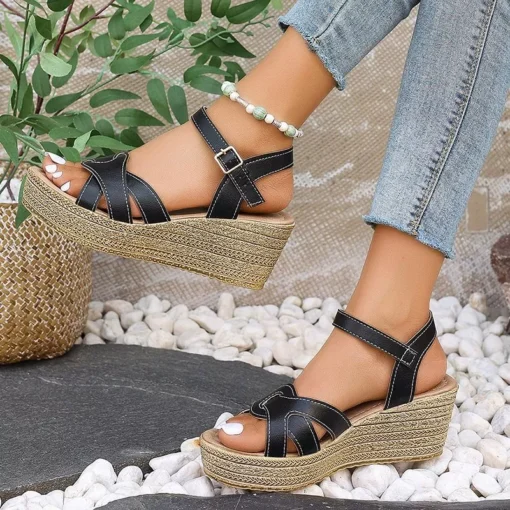 Women’s Cross Strap Wedge Sandals - Image 4